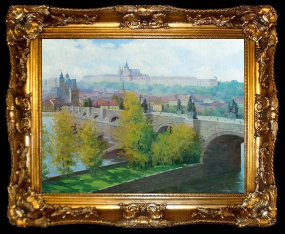 framed  Stanislav Feikl View of Prague Castle over the Charles Bridge by Czech painter Stanislav Feikl, ta009-2